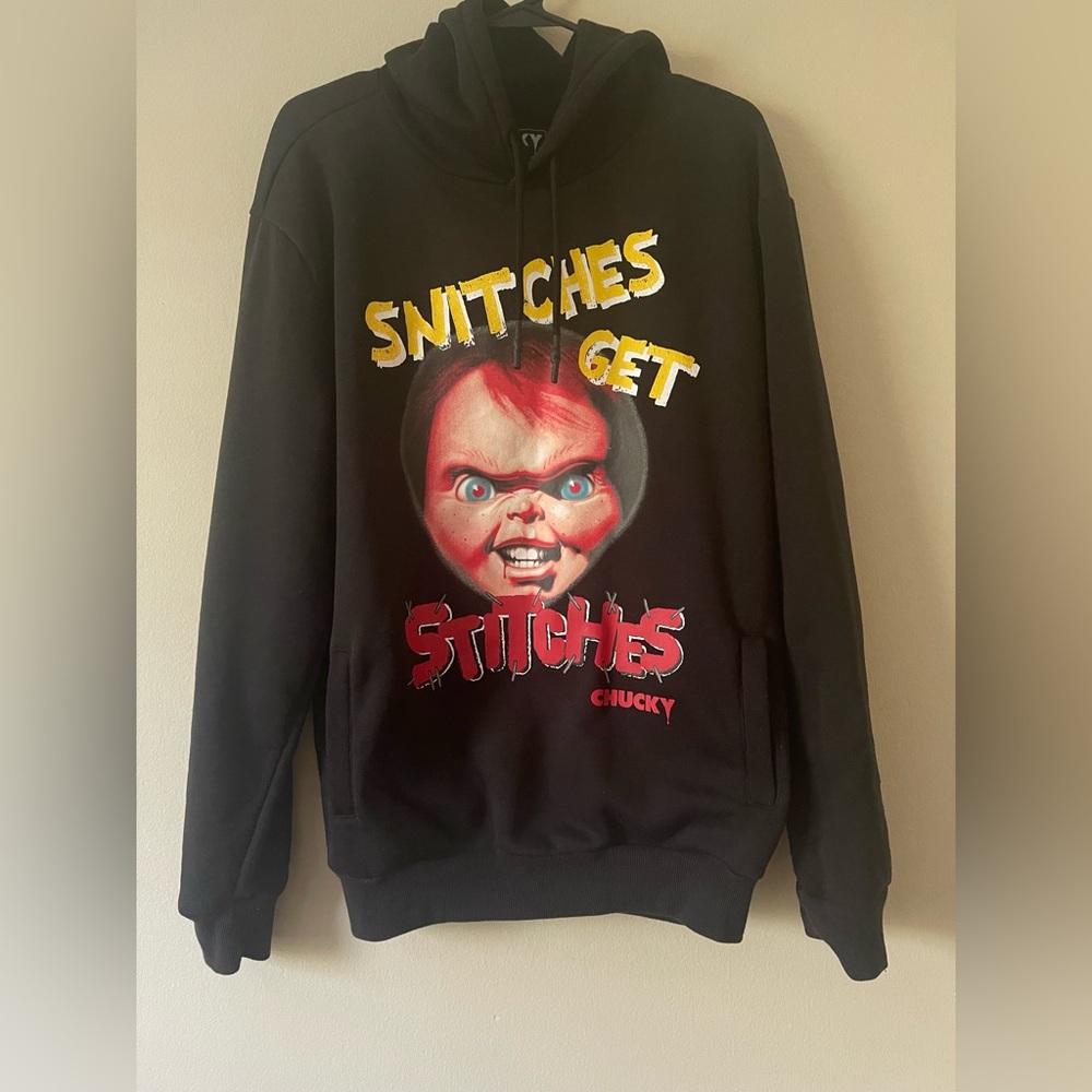 Chucky Black Hoodie - Snitches Get Stitches